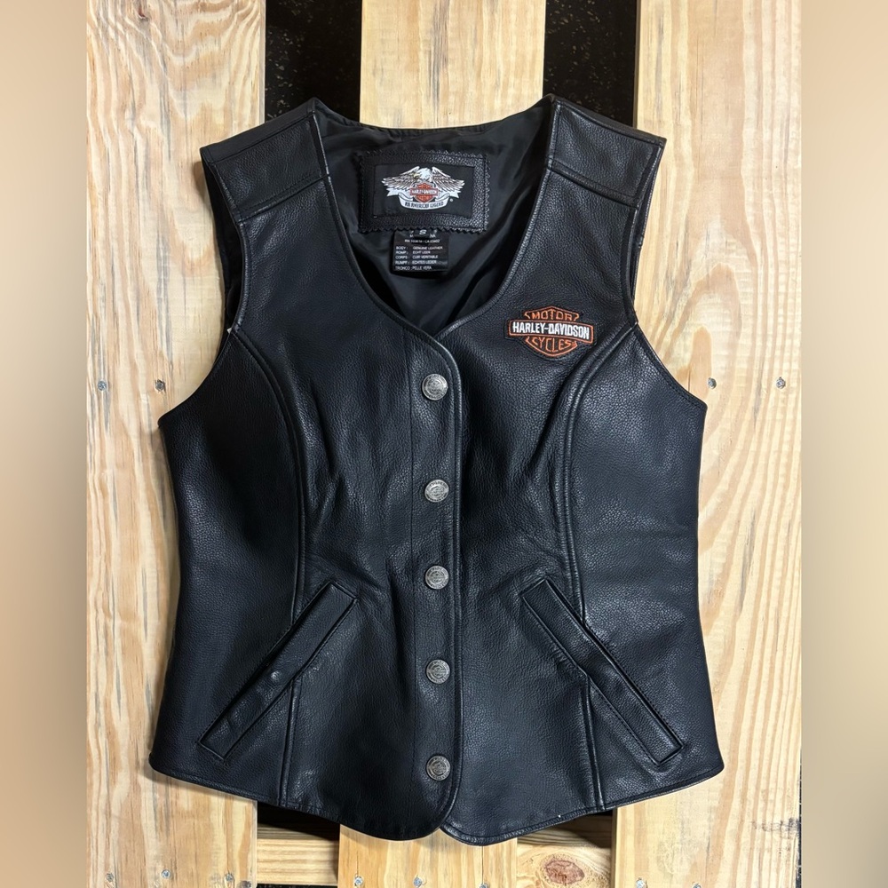Harley-Davidson Women's Black and Orange Leather Vest